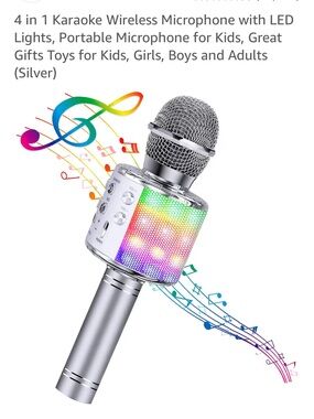 Amazon Silver Wireless Karaoke Microphone with Multi-Color LED